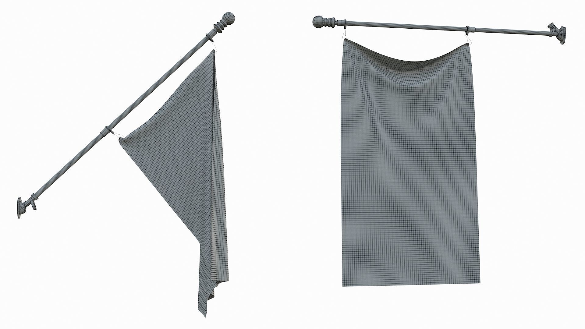 USA Flag and flagpole 3D model_9