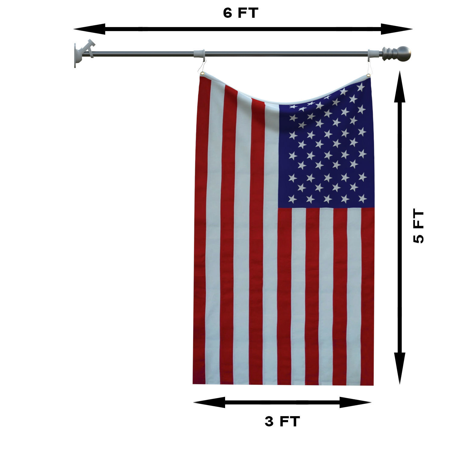 USA Flag and flagpole 3D model_2