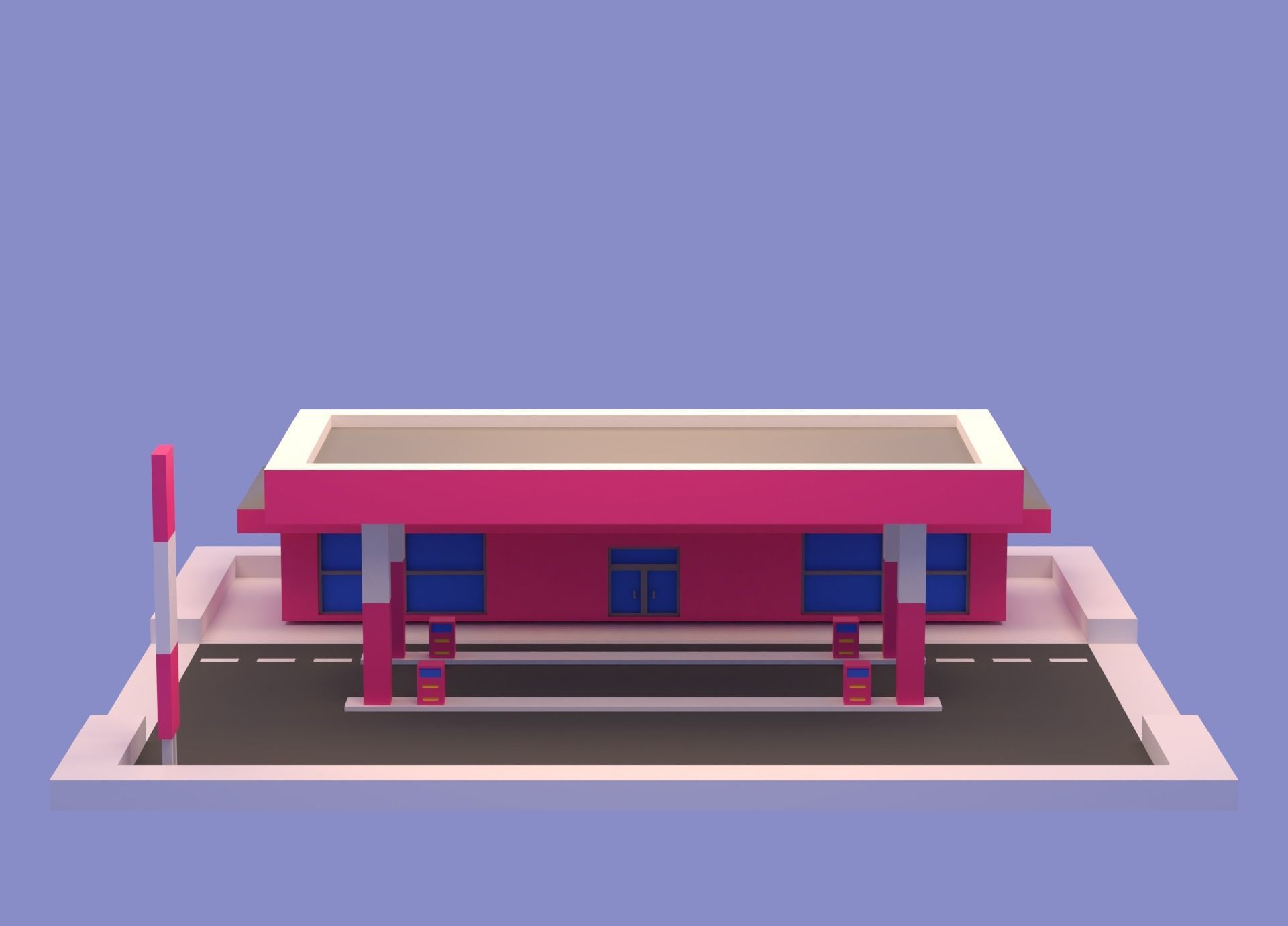 Cartoon Simple Gas Station Low-poly 3D model_3