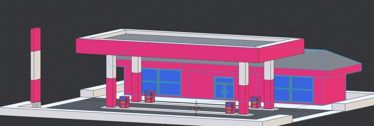 Cartoon Simple Gas Station Low-poly 3D model_7
