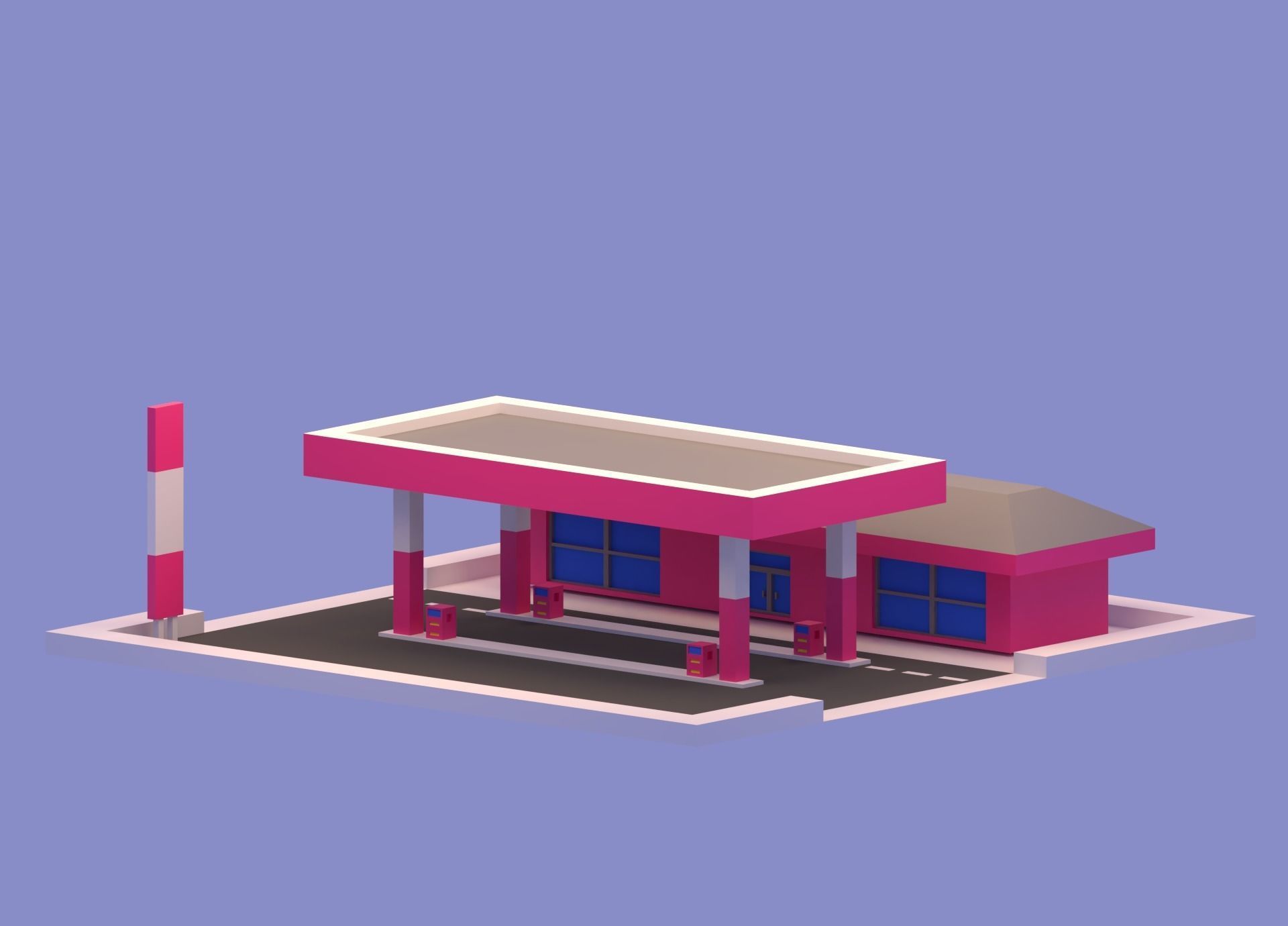 Cartoon Simple Gas Station Low-poly 3D model_2
