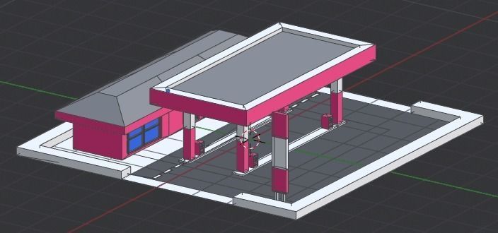 Cartoon Simple Gas Station Low-poly 3D model_8