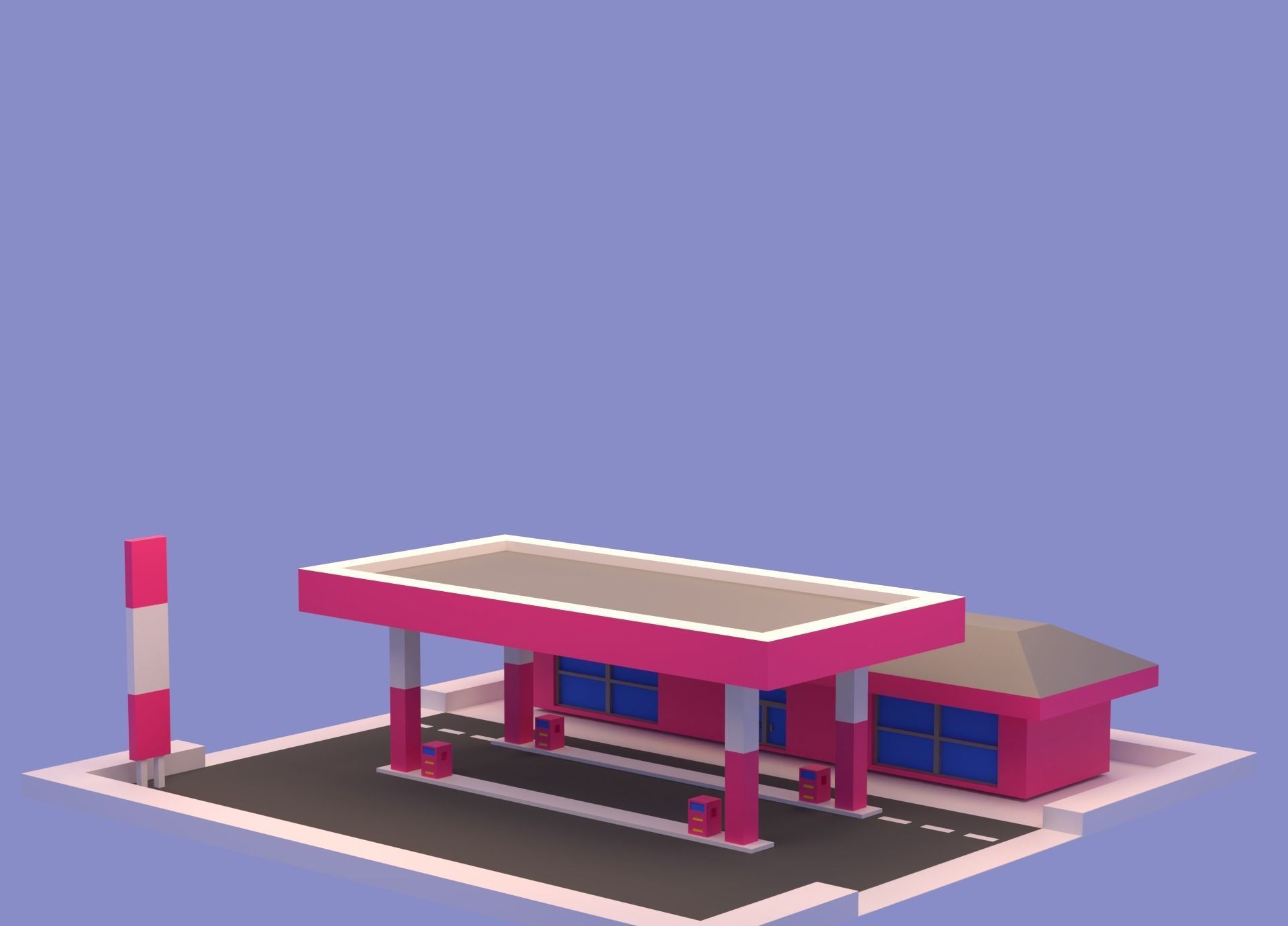 Cartoon Simple Gas Station Low-poly 3D model_5