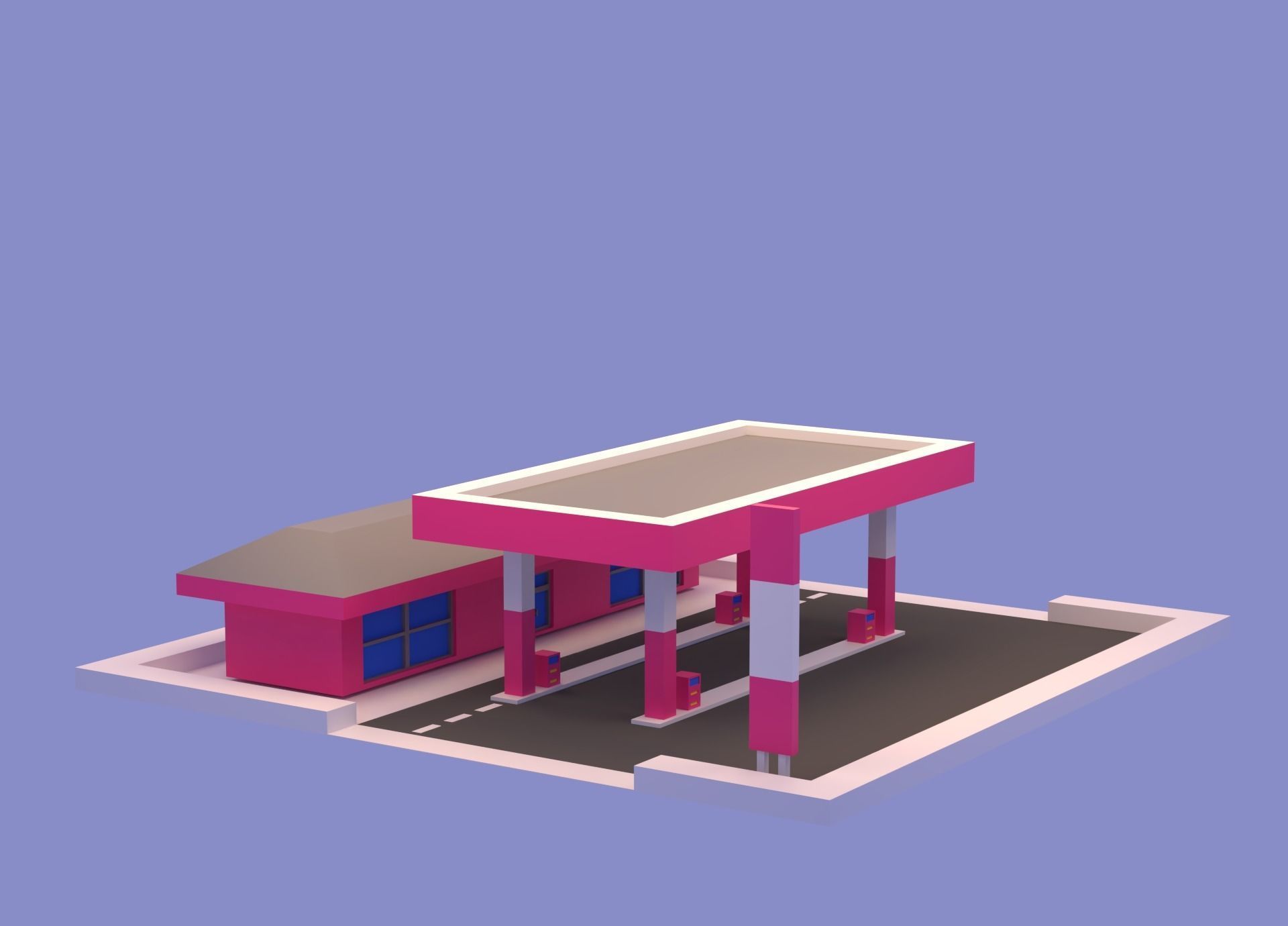 Cartoon Simple Gas Station Low-poly 3D model_4