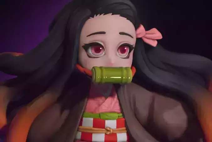 Nezuko anime girl in kimono holding pipe 3D print model