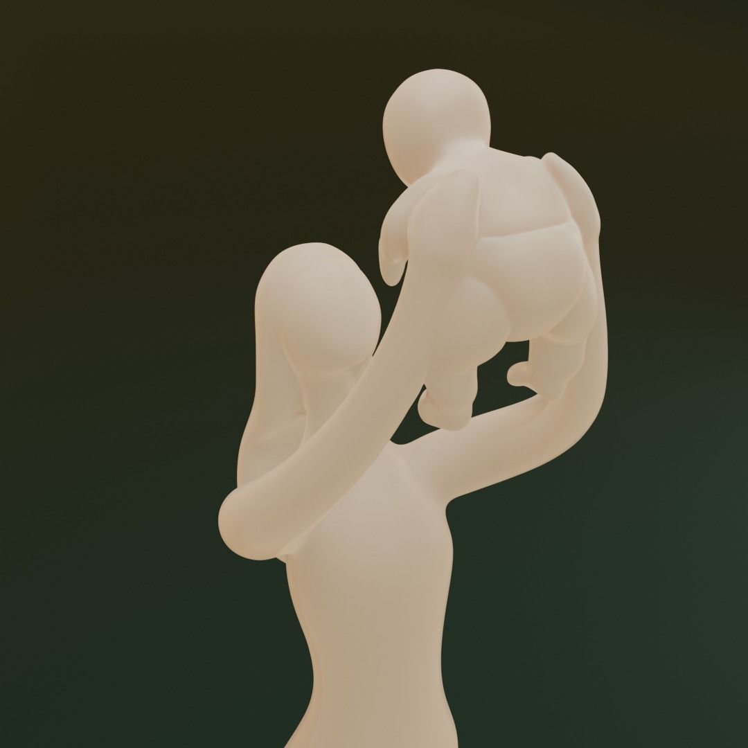 figurine of a woman and a child 3D print model_2