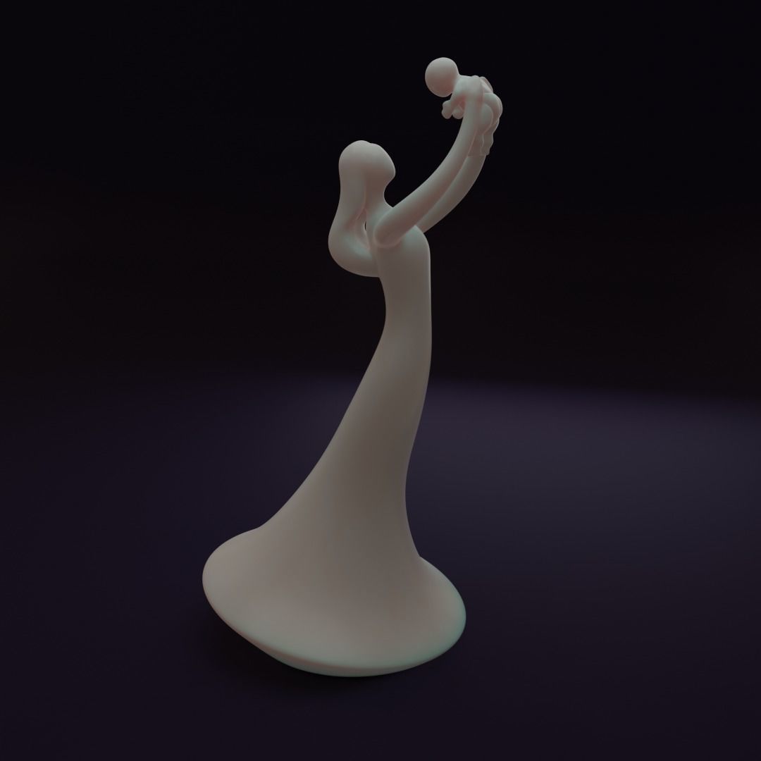 figurine of a woman and a child 3D print model_5