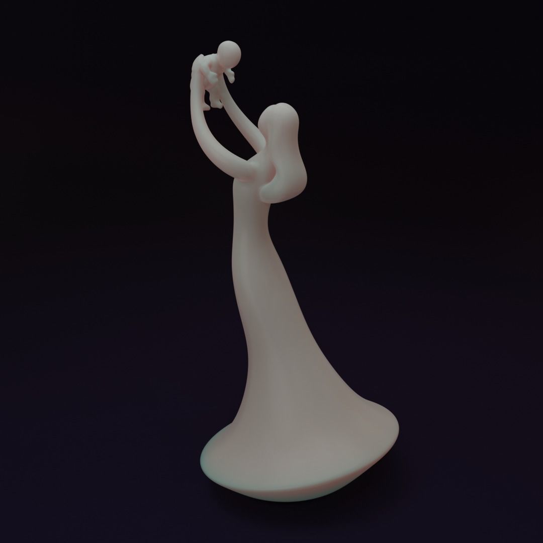 figurine of a woman and a child 3D print model_6