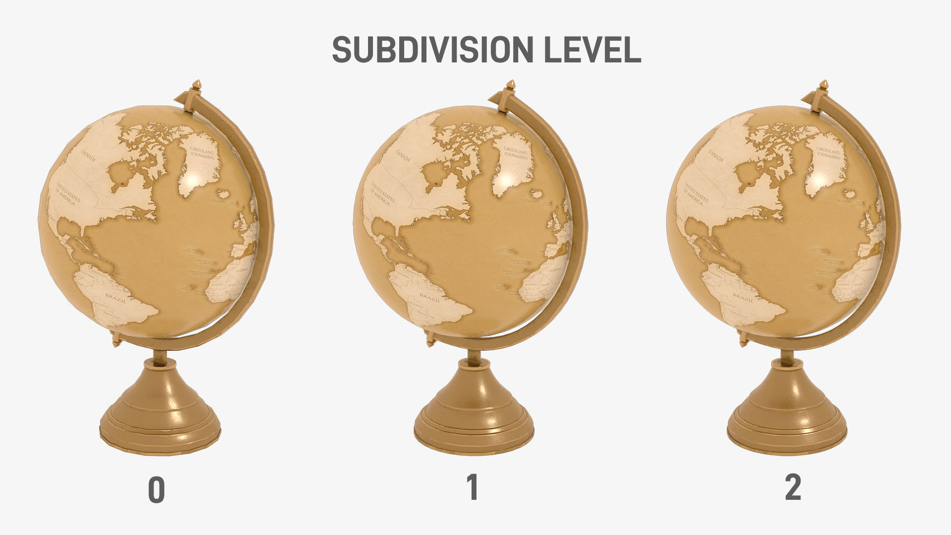 Globe gold Low-poly 3D model_8