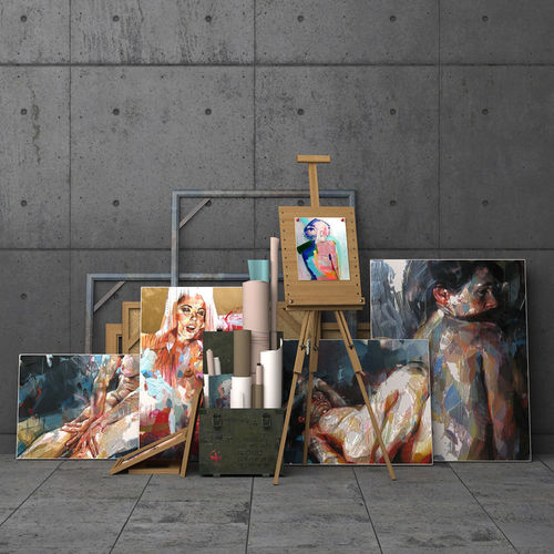 A set of decorative elements with easel 3D model