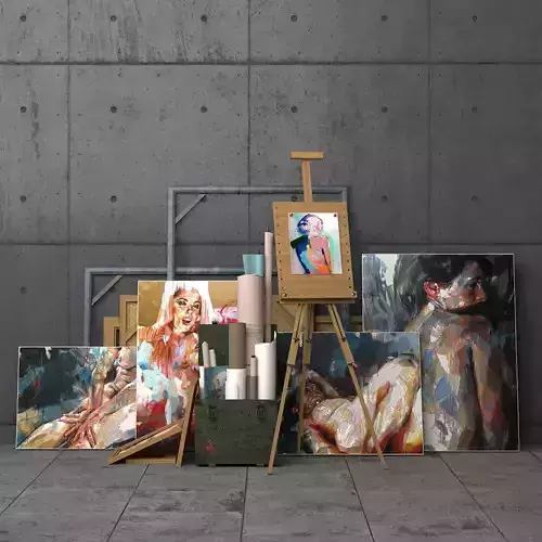 A set of decorative elements with easel 3D model