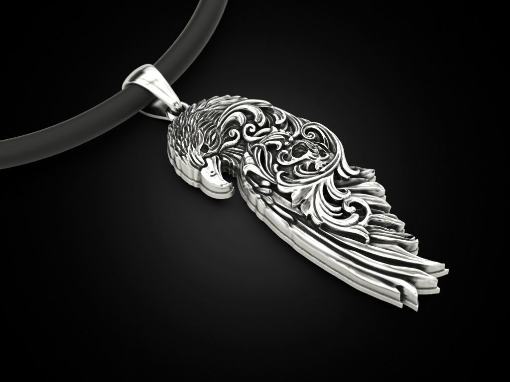 Raven wing pendant 3D print model_6