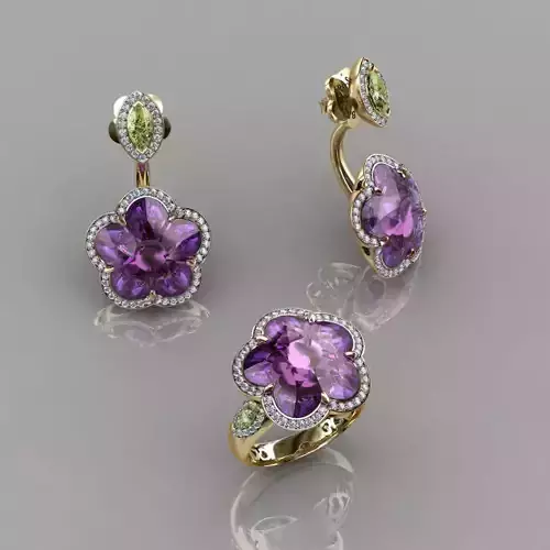 Stylish Ring and Earrings 3D print model