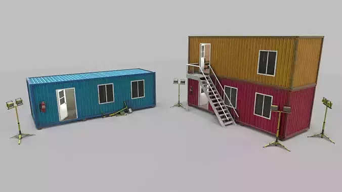 Office Containers With Interior Low-poly 3D model