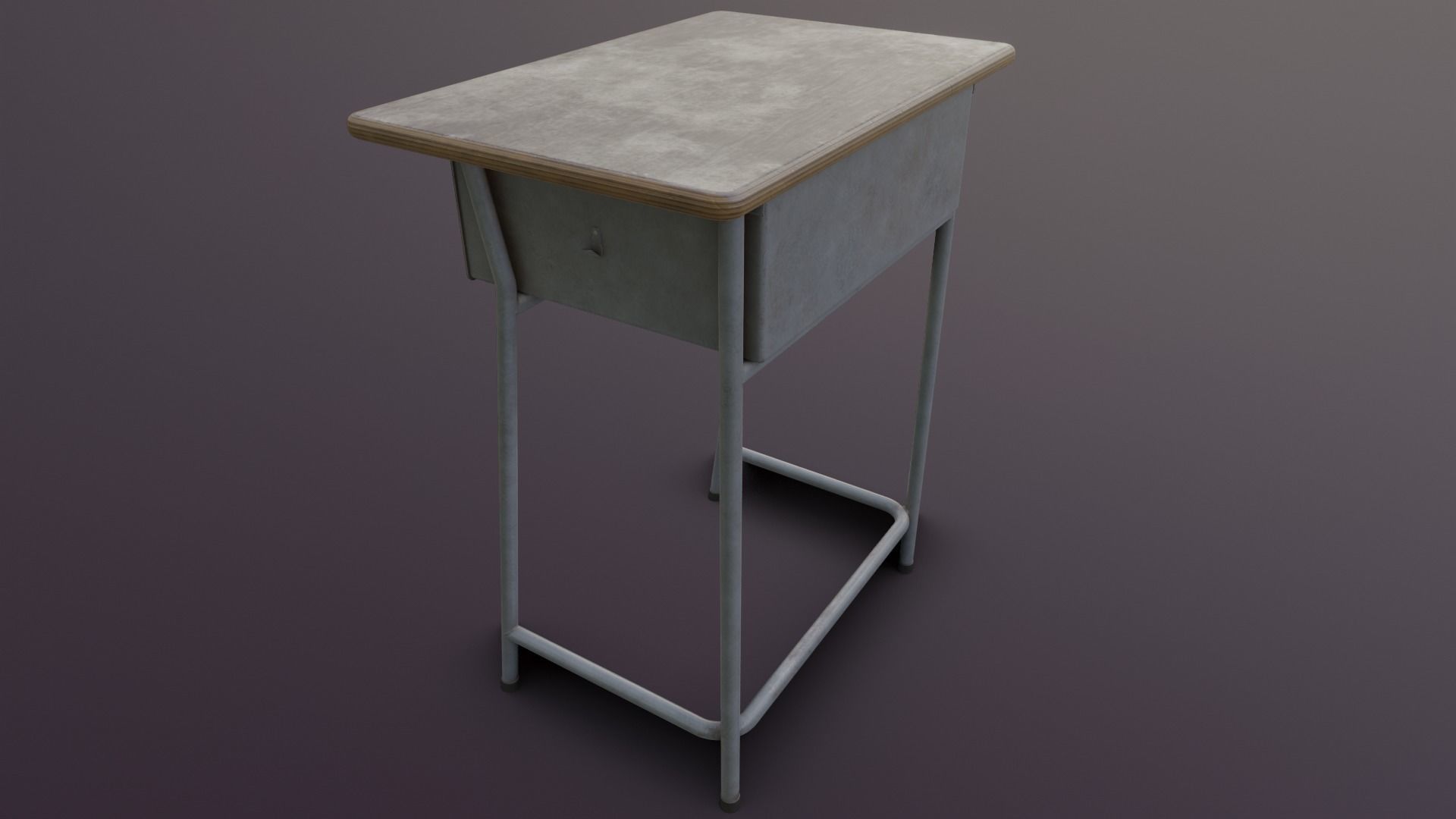 Old Japanese School Desk Low-poly 3D model_1