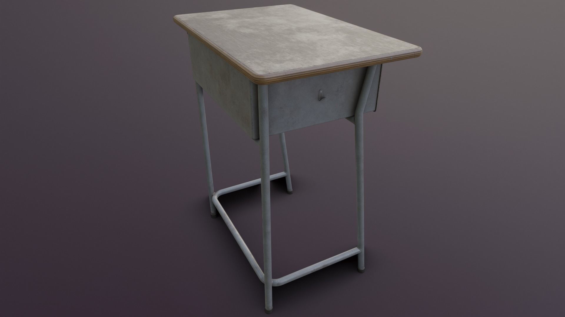 Old Japanese School Desk Low-poly 3D model_9