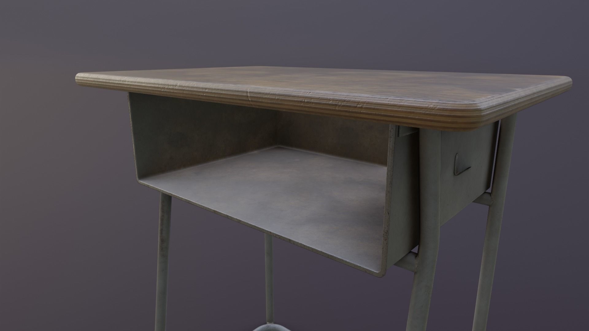 Old Japanese School Desk Low-poly 3D model_30