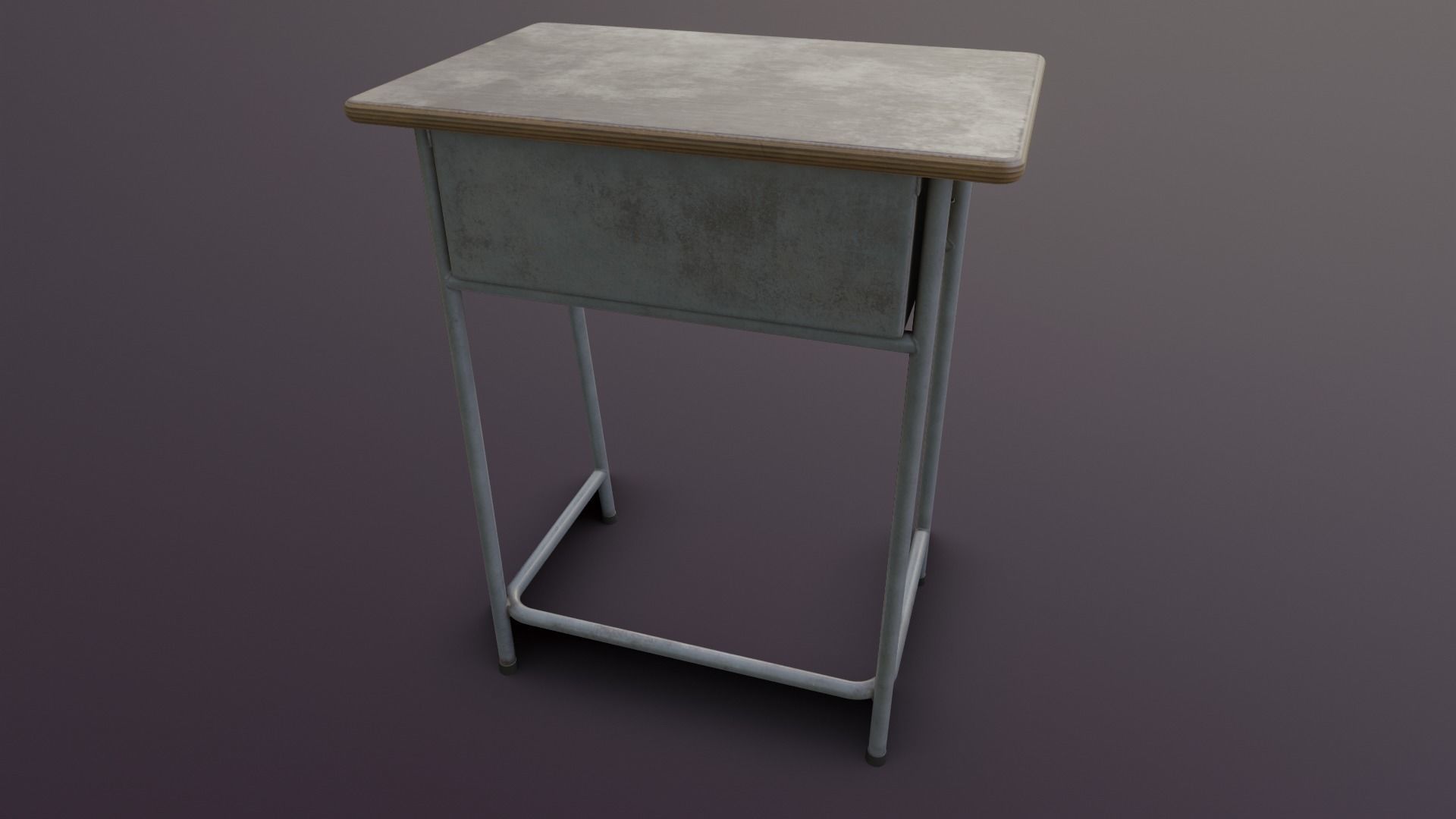 Old Japanese School Desk Low-poly 3D model_6