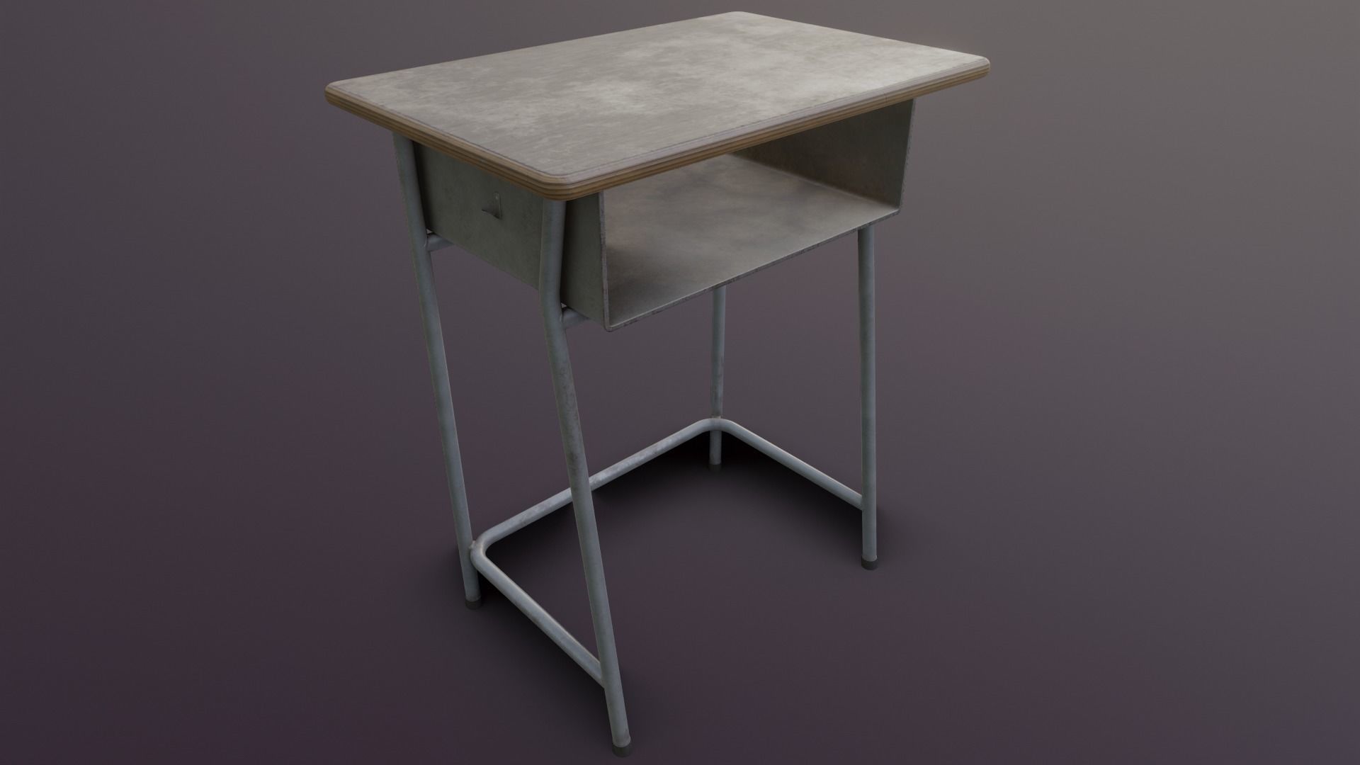 Old Japanese School Desk Low-poly 3D model_14