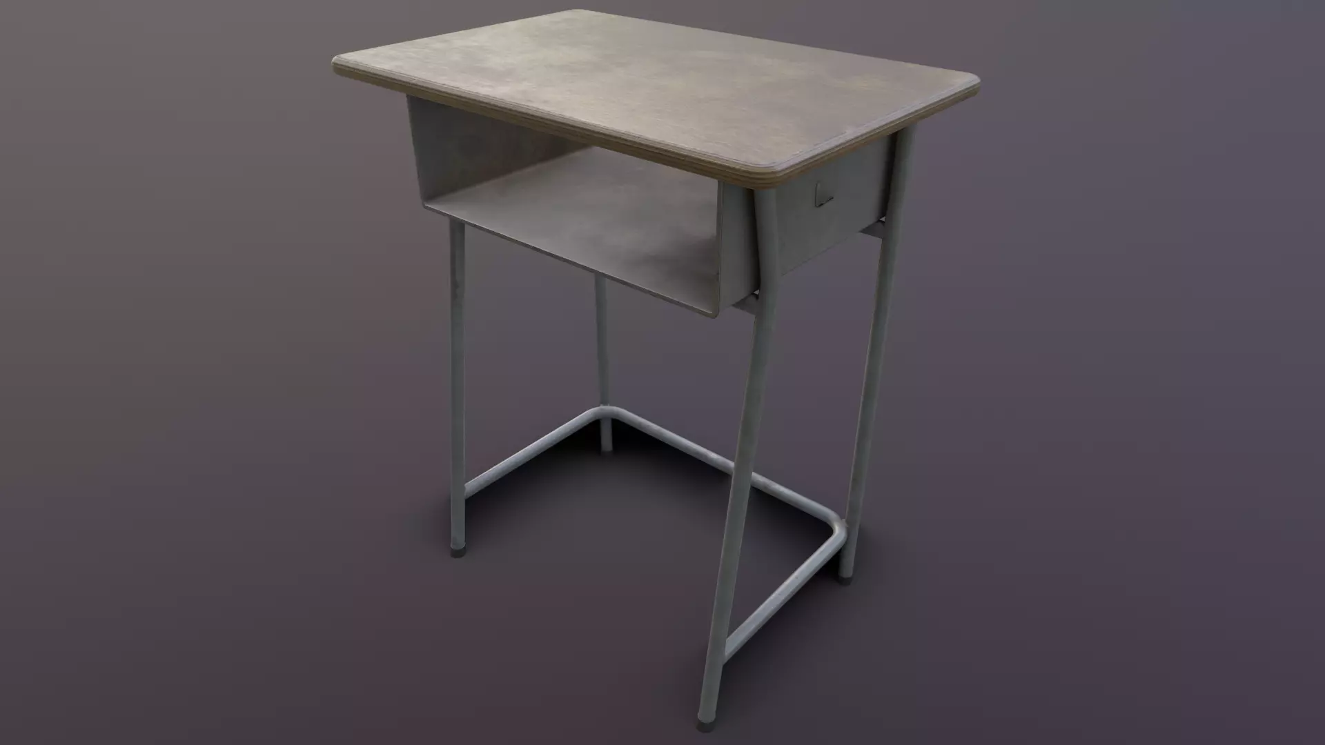 Old Japanese School Desk Low-poly 3D model_0