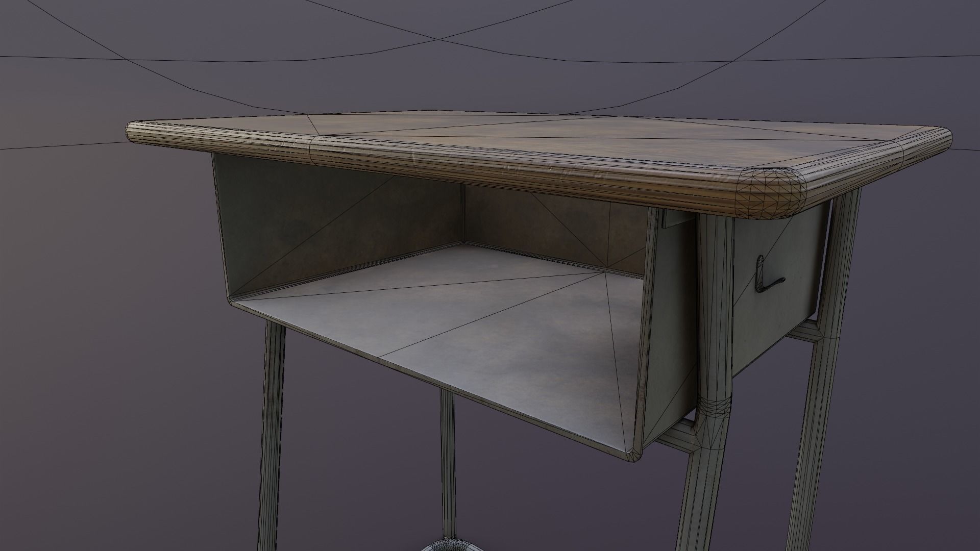 Old Japanese School Desk Low-poly 3D model_31