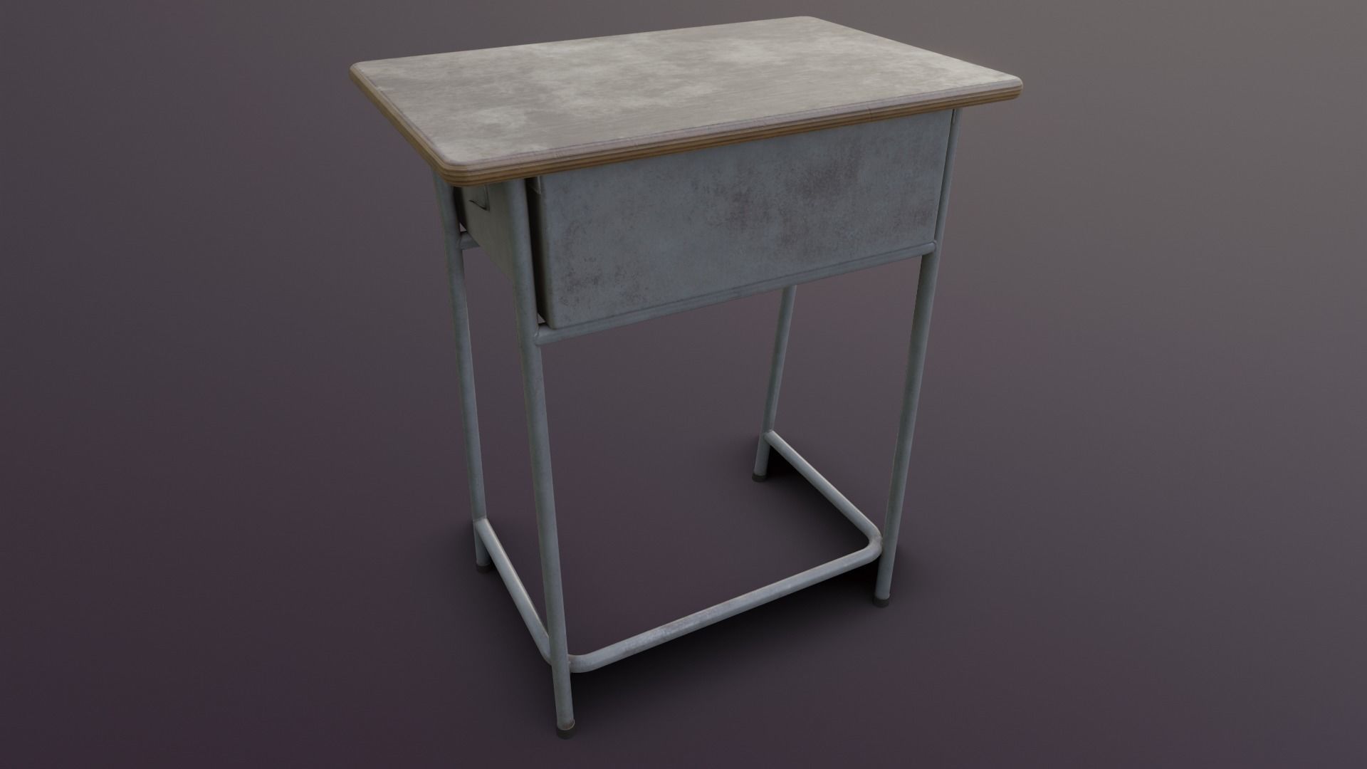 Old Japanese School Desk Low-poly 3D model_3