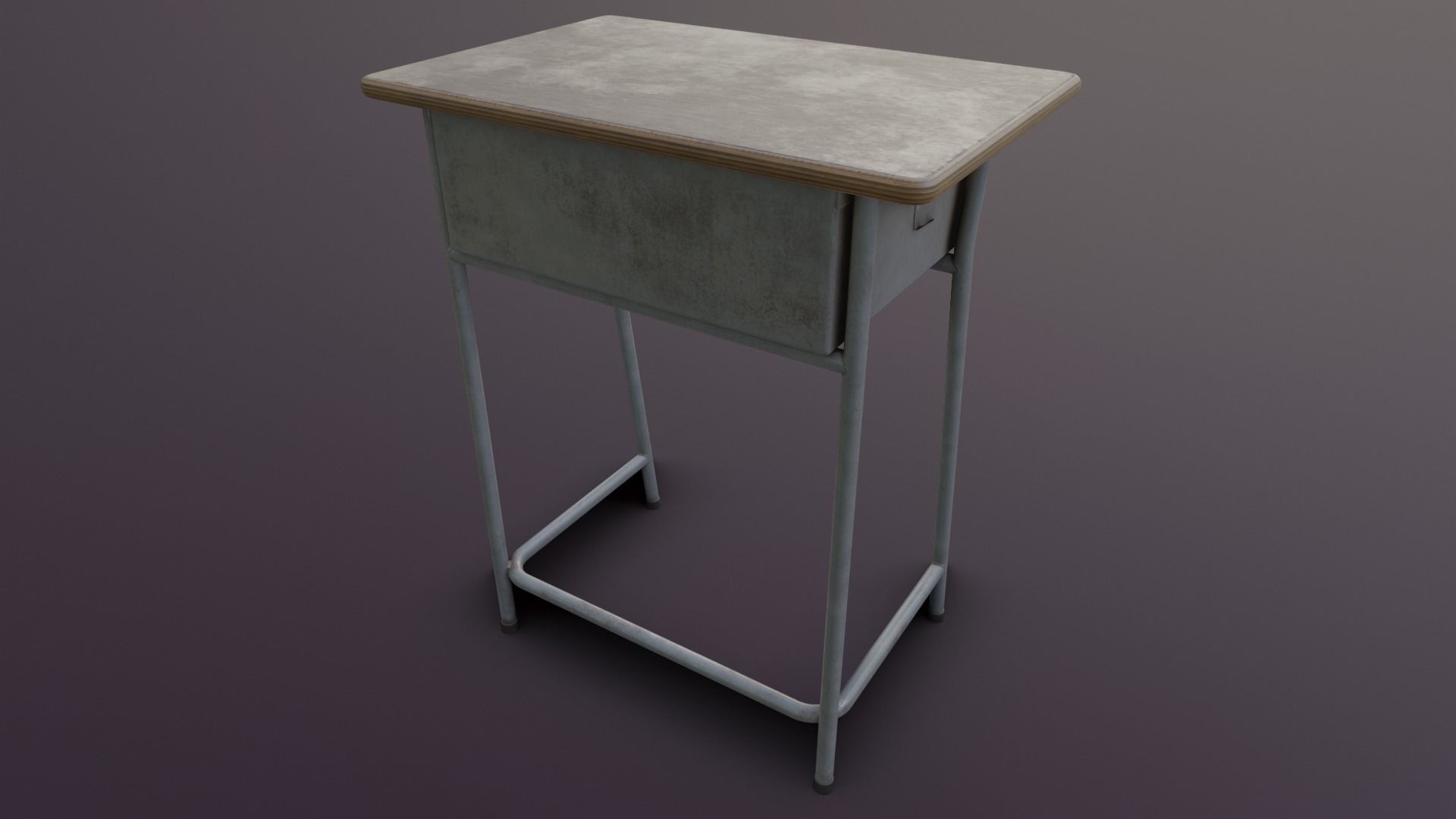 Old Japanese School Desk Low-poly 3D model_7