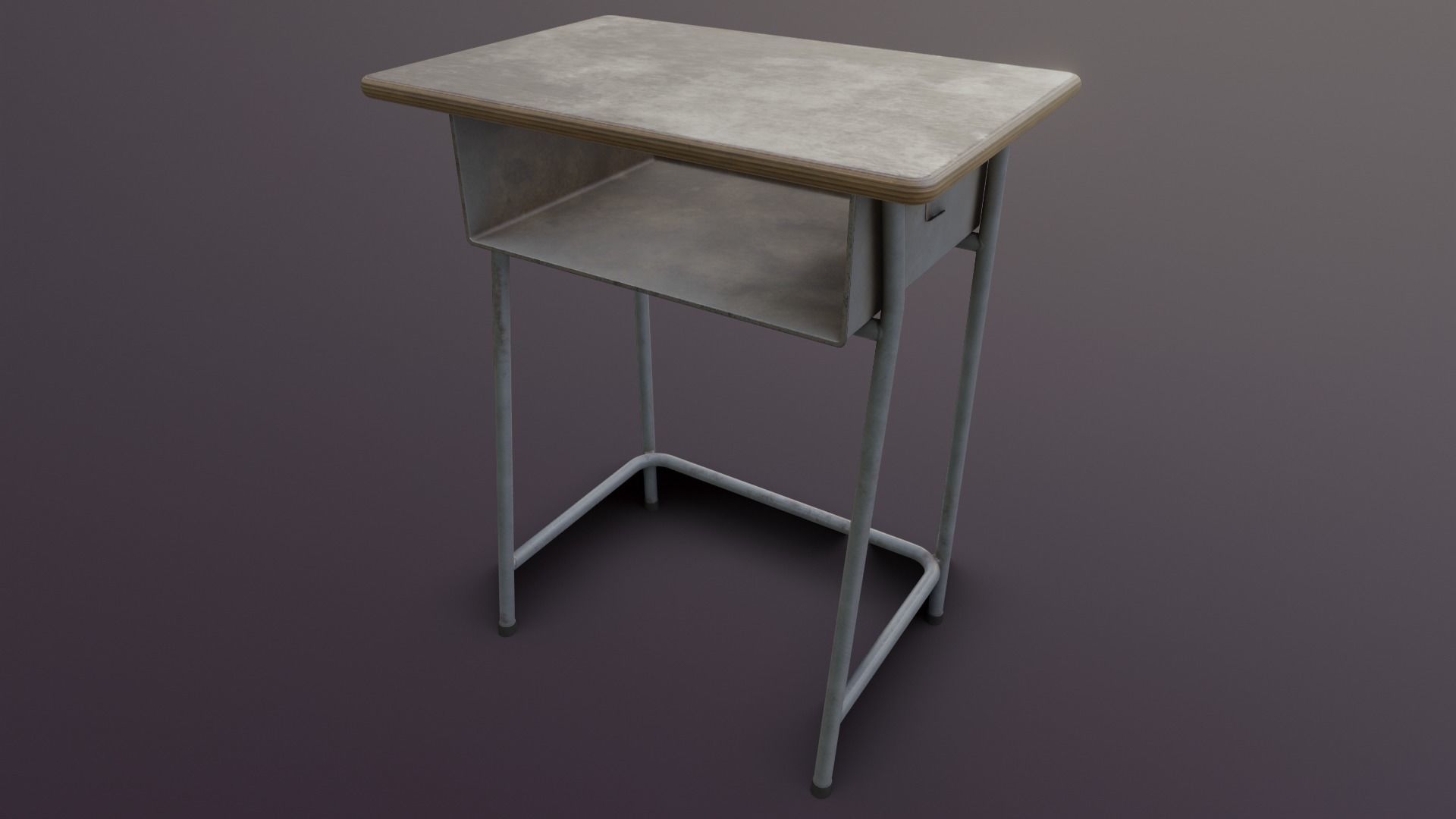 Old Japanese School Desk Low-poly 3D model_19