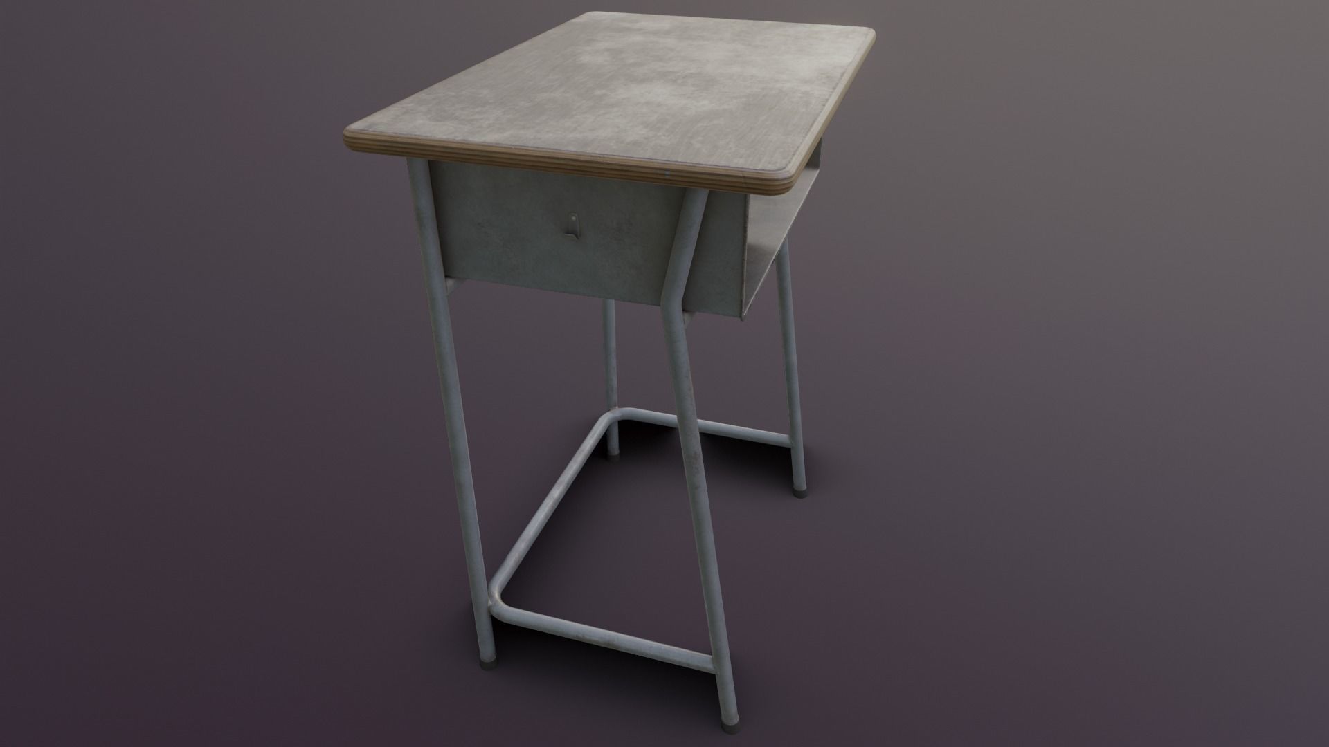 Old Japanese School Desk Low-poly 3D model_12