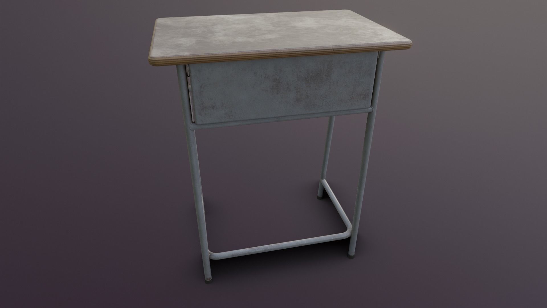 Old Japanese School Desk Low-poly 3D model_4