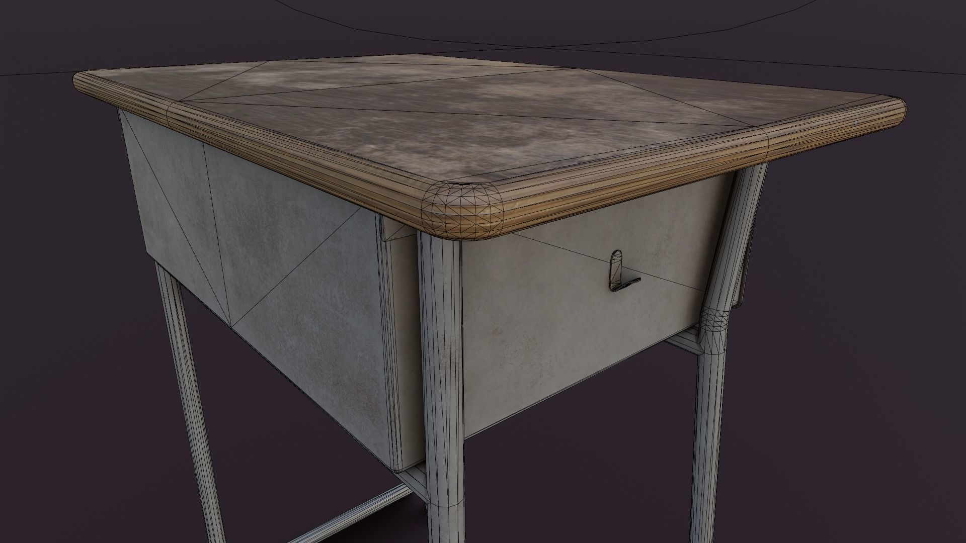 Old Japanese School Desk Low-poly 3D model_33