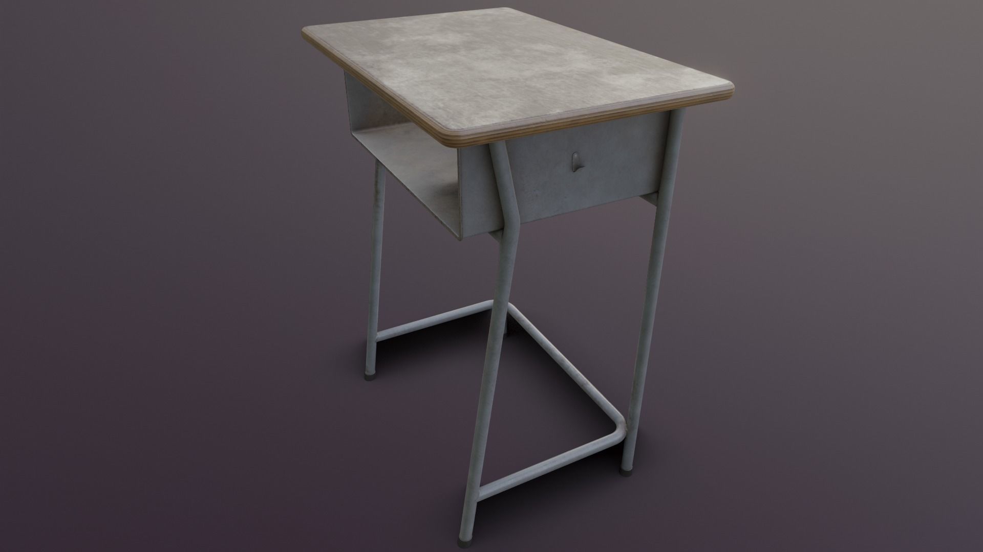 Old Japanese School Desk Low-poly 3D model_21