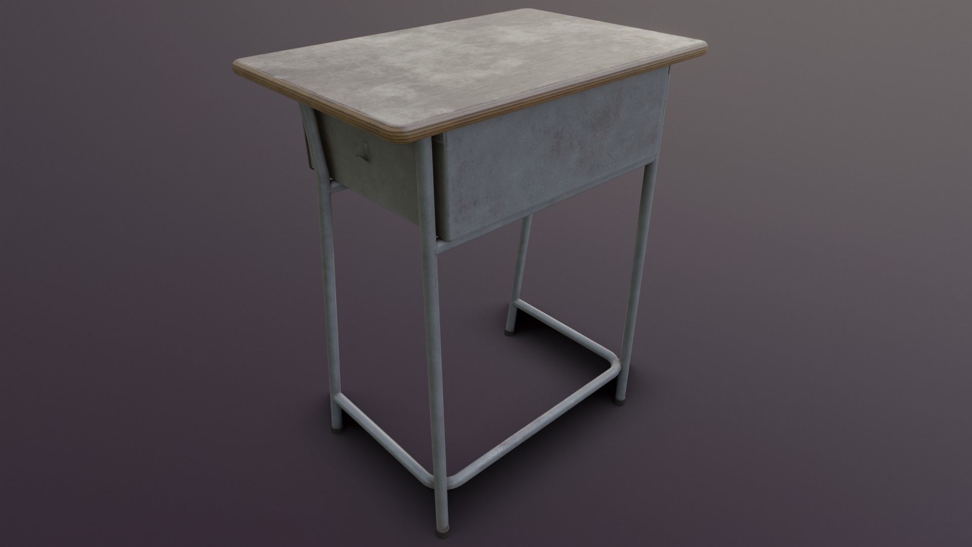 Old Japanese School Desk Low-poly 3D model_2