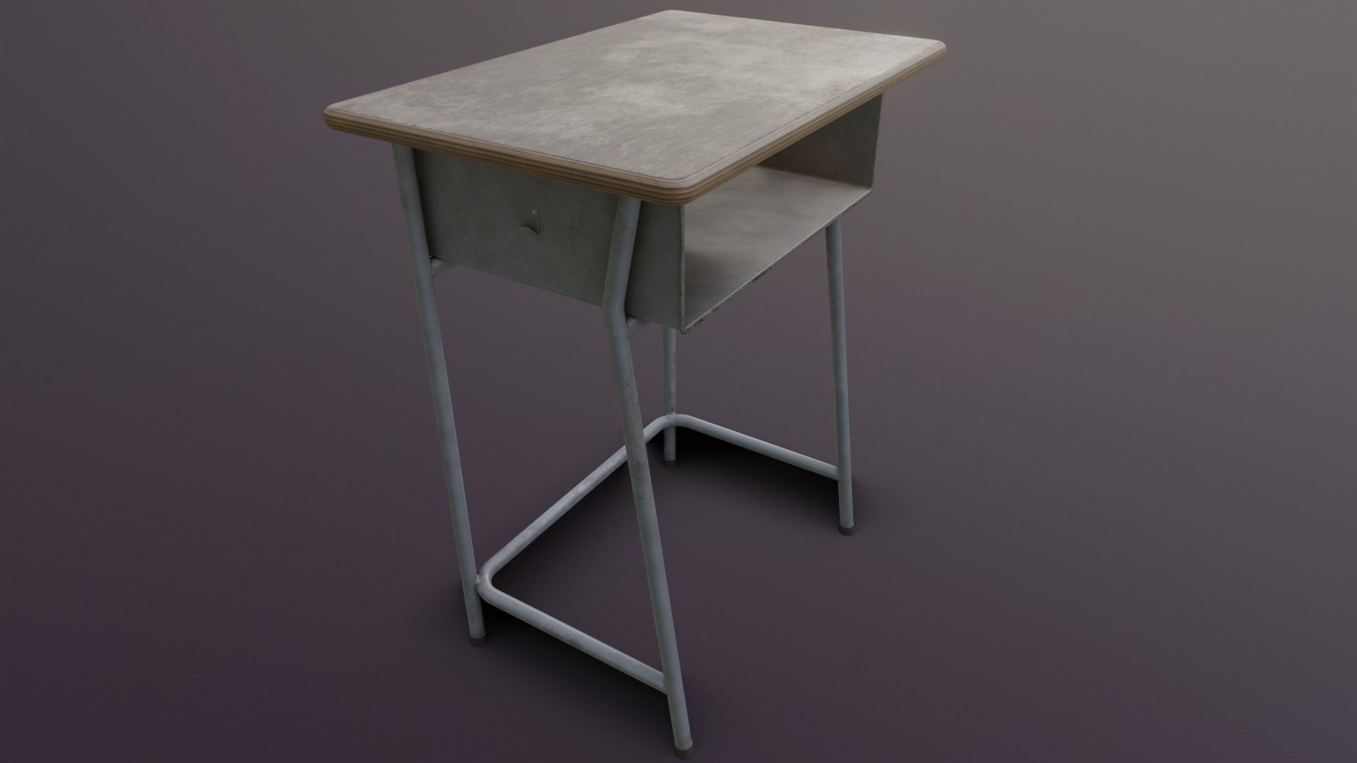 Old Japanese School Desk Low-poly 3D model_13