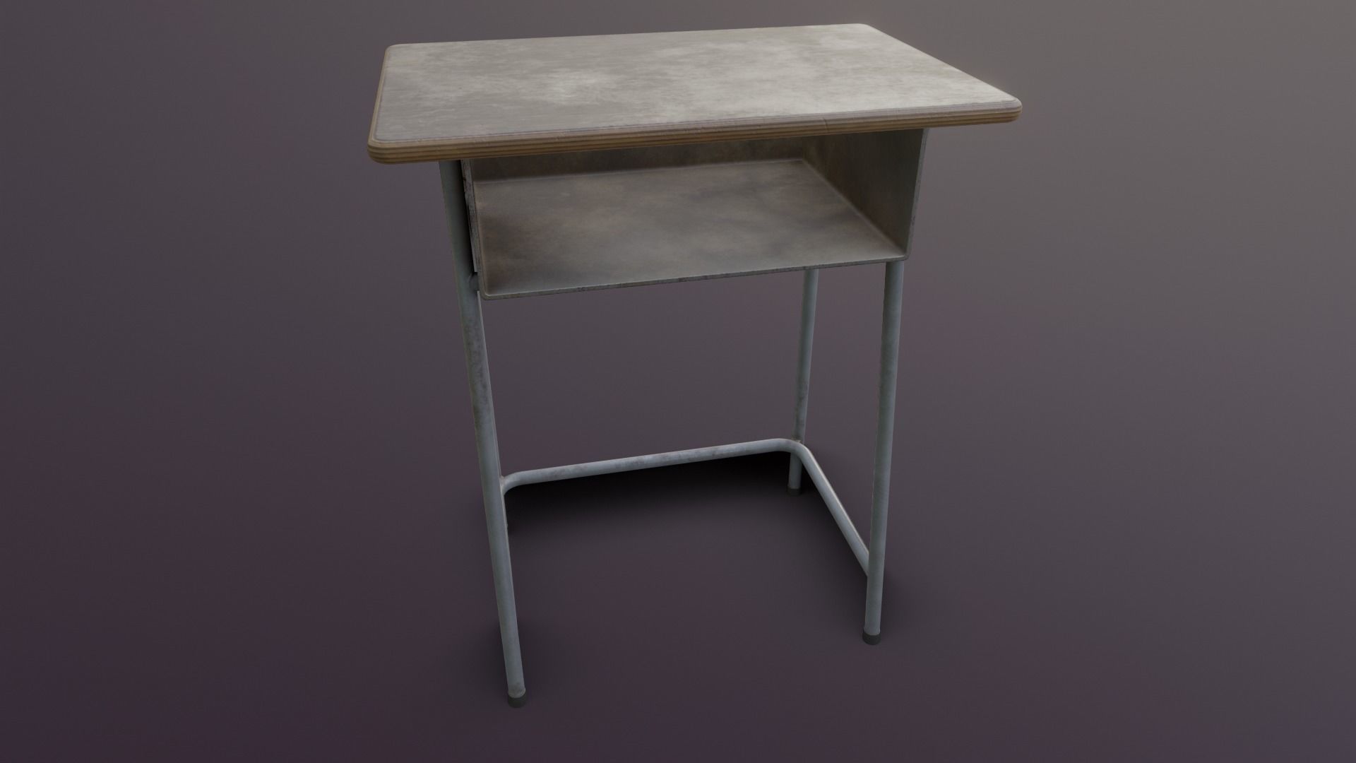 Old Japanese School Desk Low-poly 3D model_16