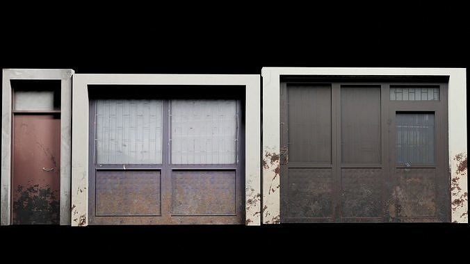 3 Doors Dirty with Dirty Textures Low-poly 3D model