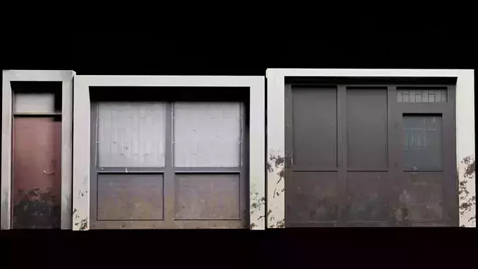 3 Doors Dirty with Dirty Textures Low-poly 3D model