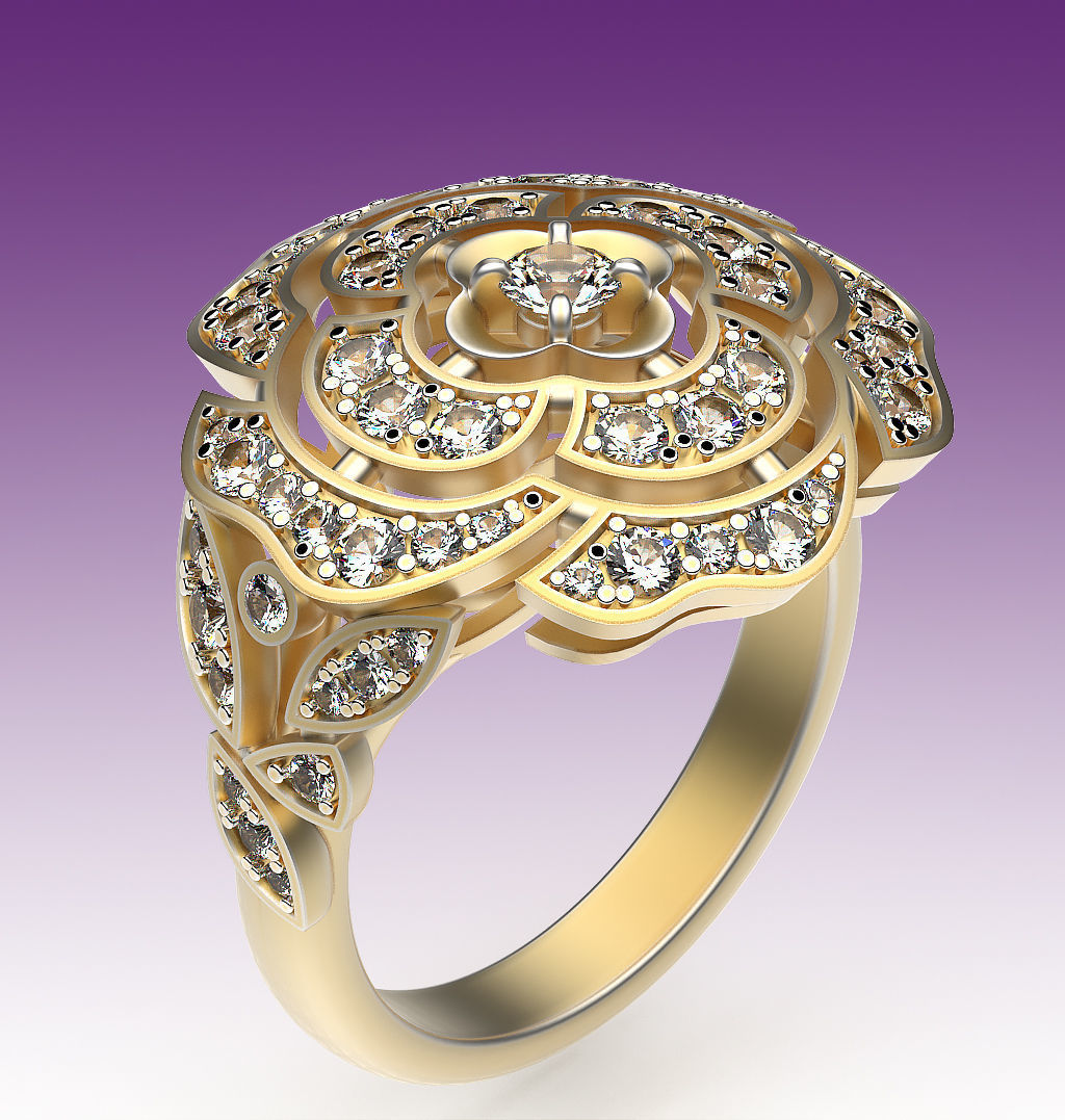 Ring Camellia 3D print model_7
