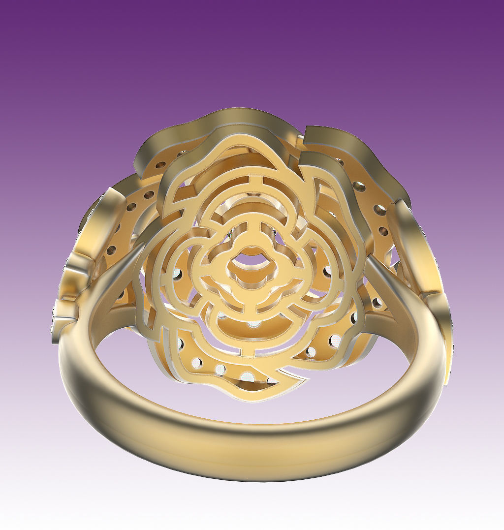 Ring Camellia 3D print model_6