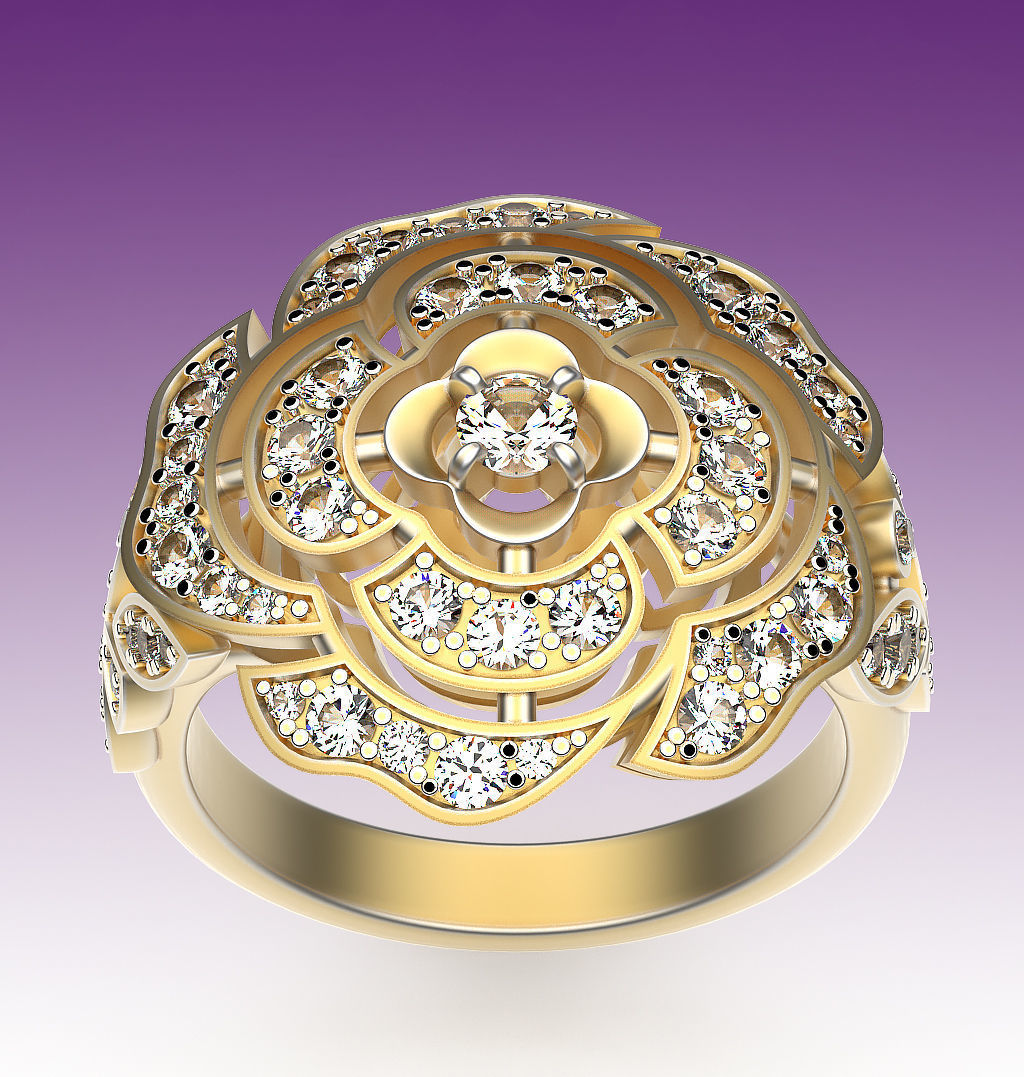 Ring Camellia 3D print model_2