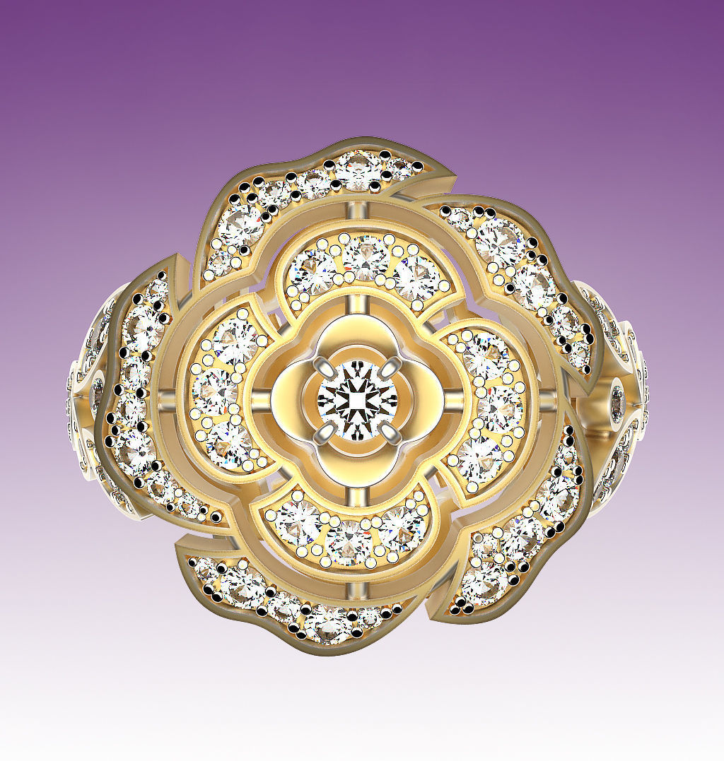 Ring Camellia 3D print model_3