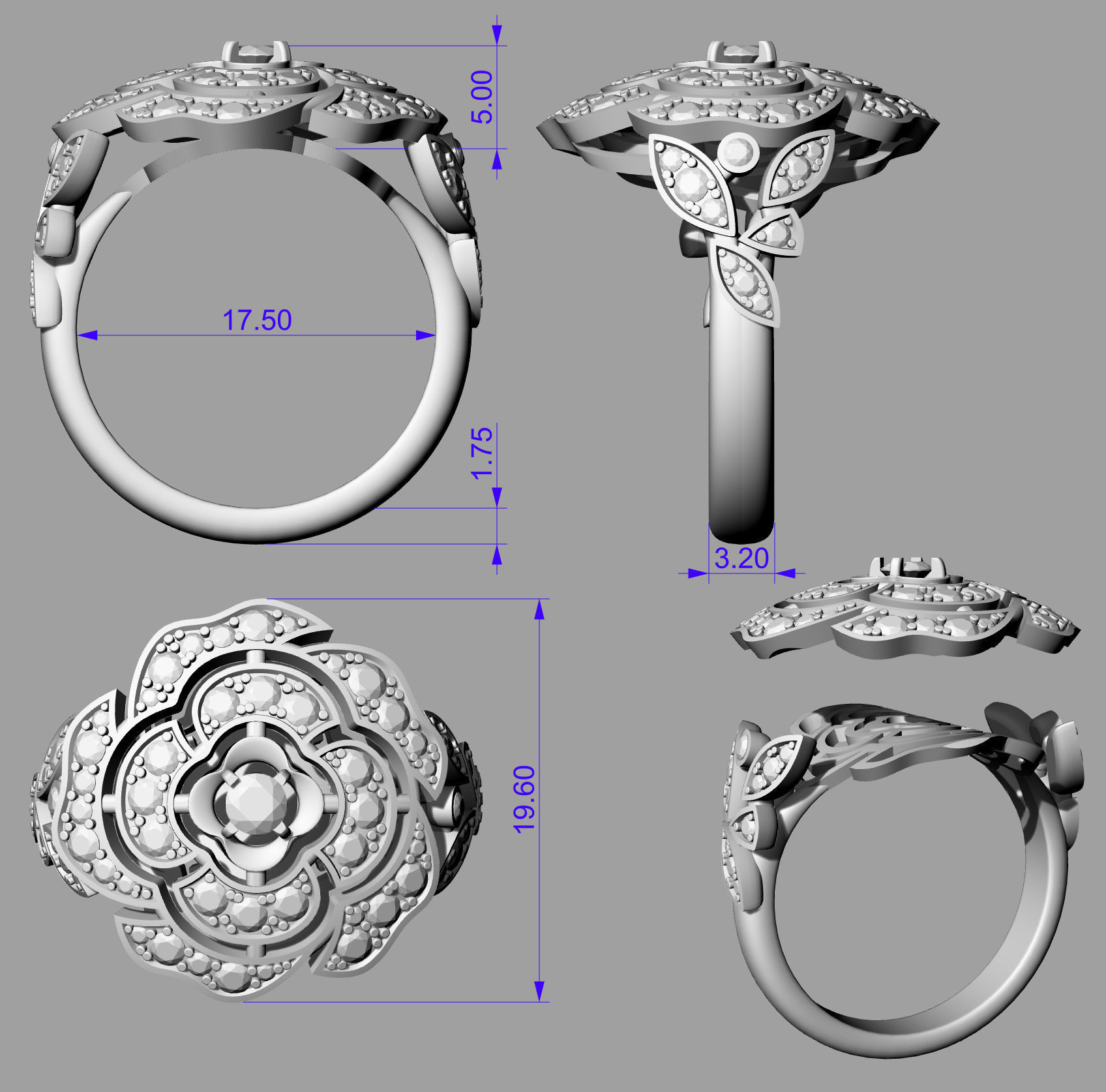 Ring Camellia 3D print model_8