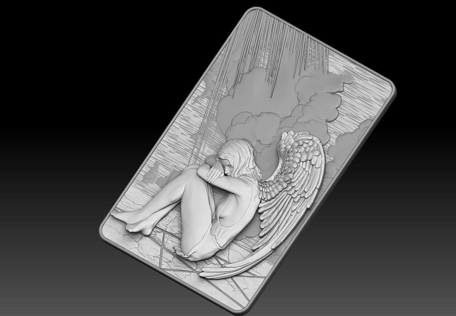angel female Bas Relief 3D print model cnc 3D print model_8