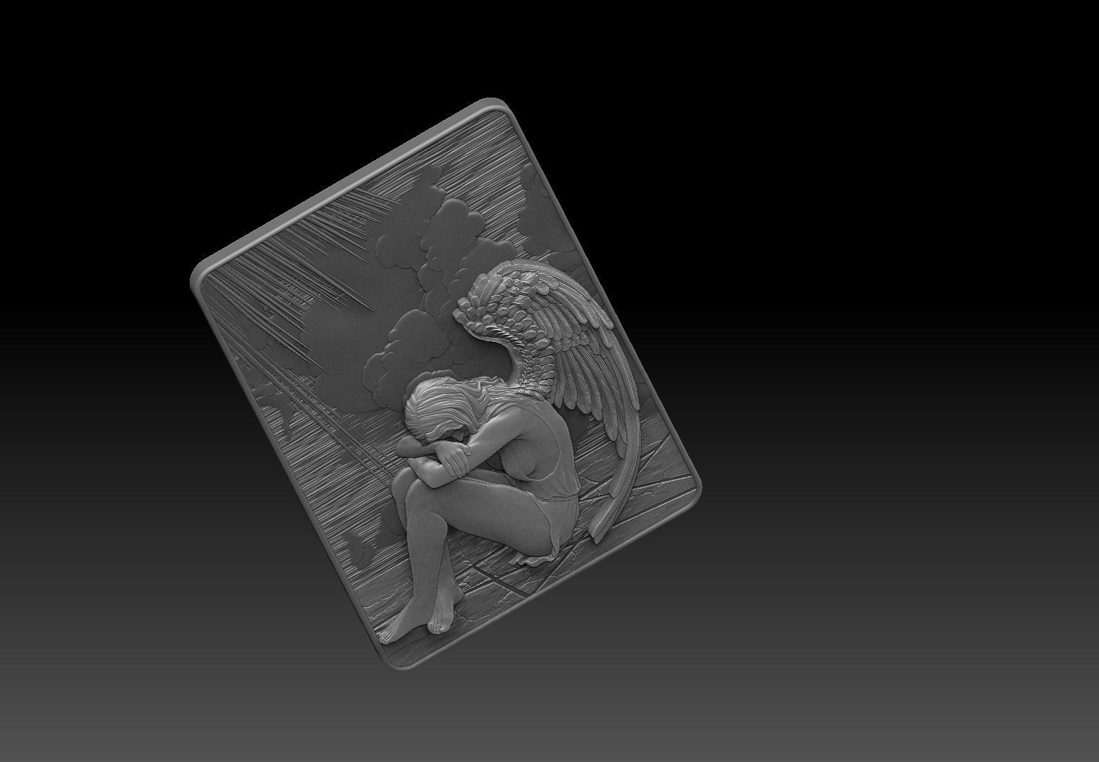 angel female Bas Relief 3D print model cnc 3D print model_11