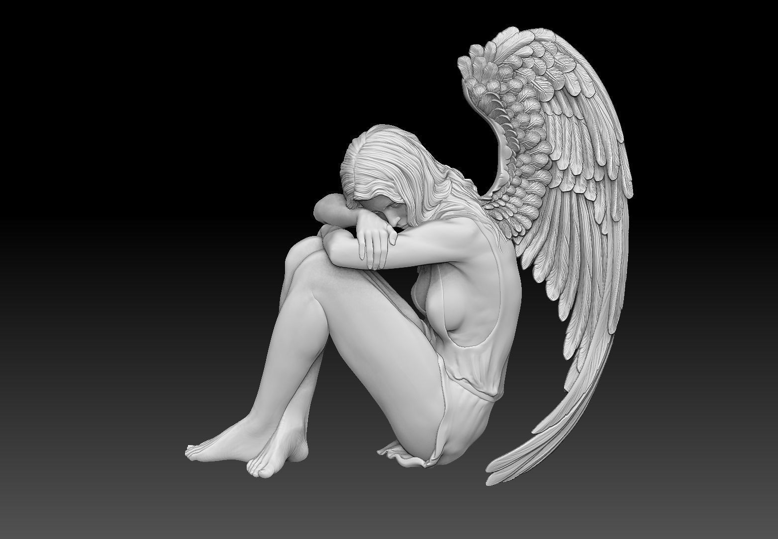 angel female Bas Relief 3D print model cnc 3D print model_1