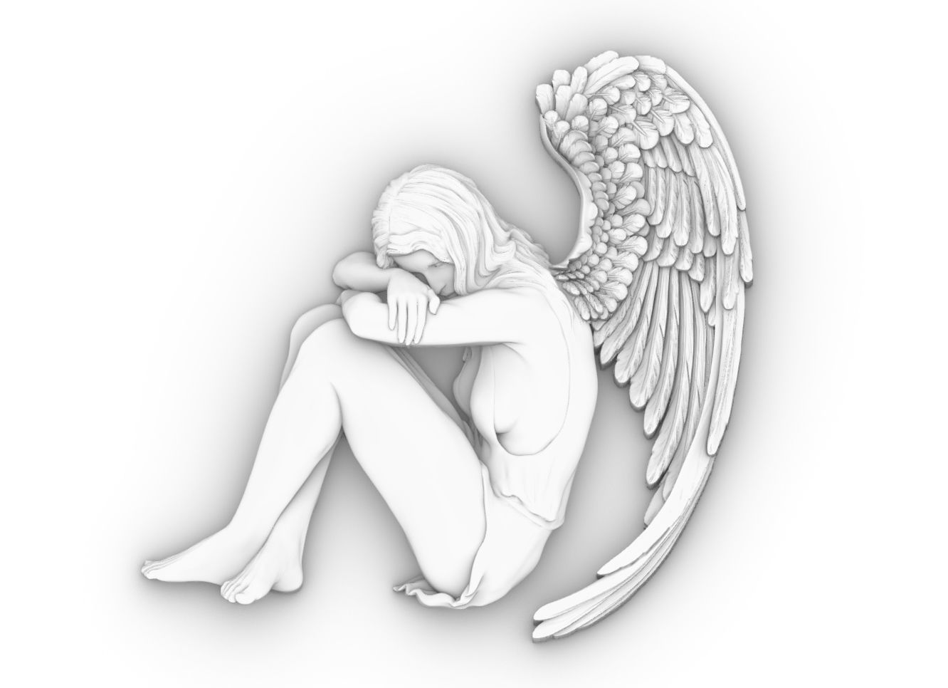 angel female Bas Relief 3D print model cnc 3D print model_5