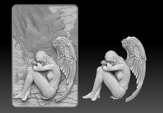 angel female Bas Relief 3D print model cnc 3D print model