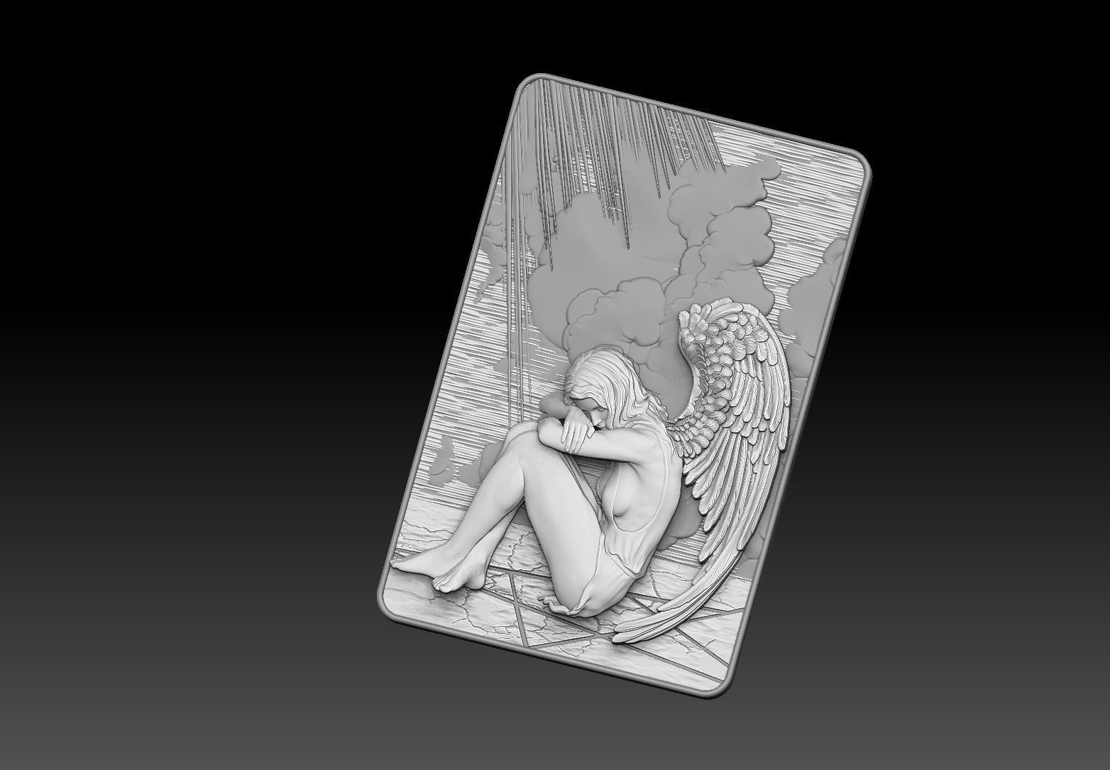 angel female Bas Relief 3D print model cnc 3D print model_10