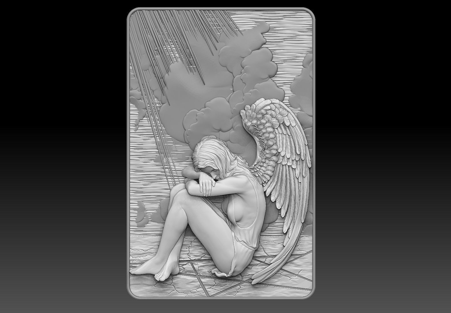angel female Bas Relief 3D print model cnc 3D print model_2