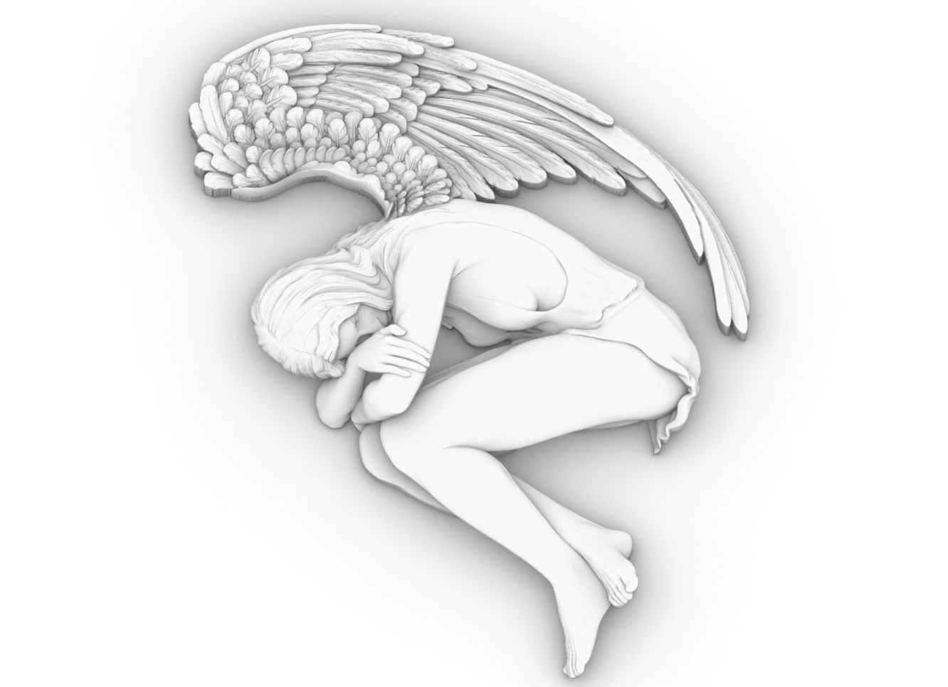 angel female Bas Relief 3D print model cnc 3D print model_6